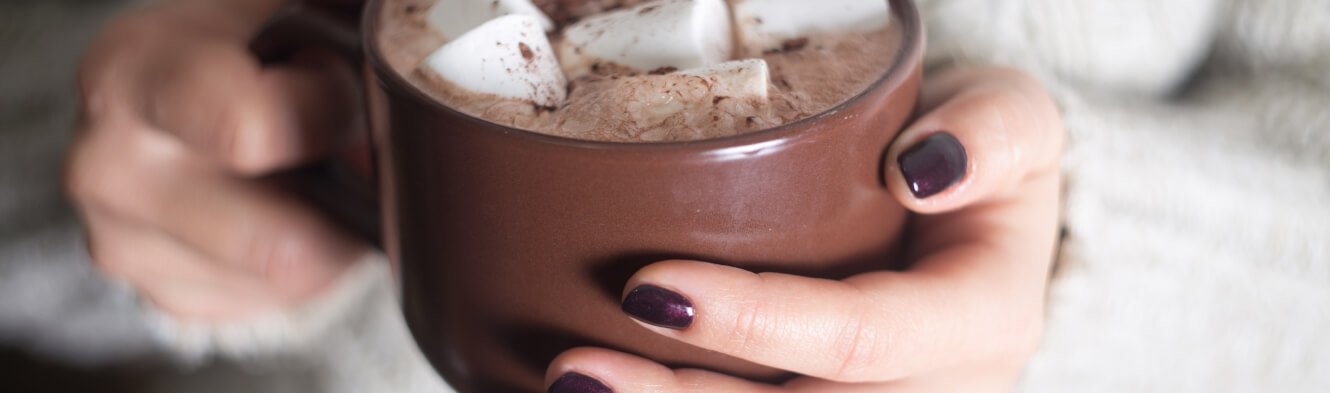 Hands holding a mug of hot cocoa